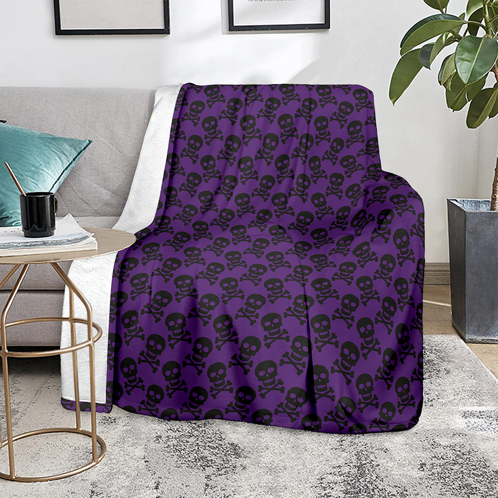 Purple And Black Halloween Skull Print Blanket
