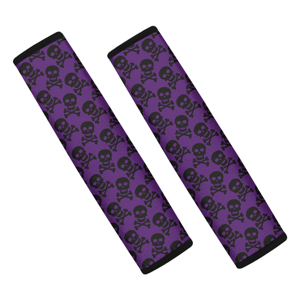 Purple And Black Halloween Skull Print Car Seat Belt Covers