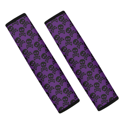 Purple And Black Halloween Skull Print Car Seat Belt Covers