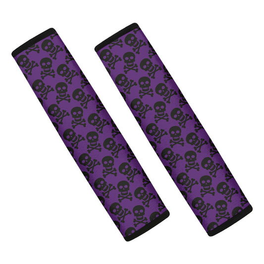 Purple And Black Halloween Skull Print Car Seat Belt Covers