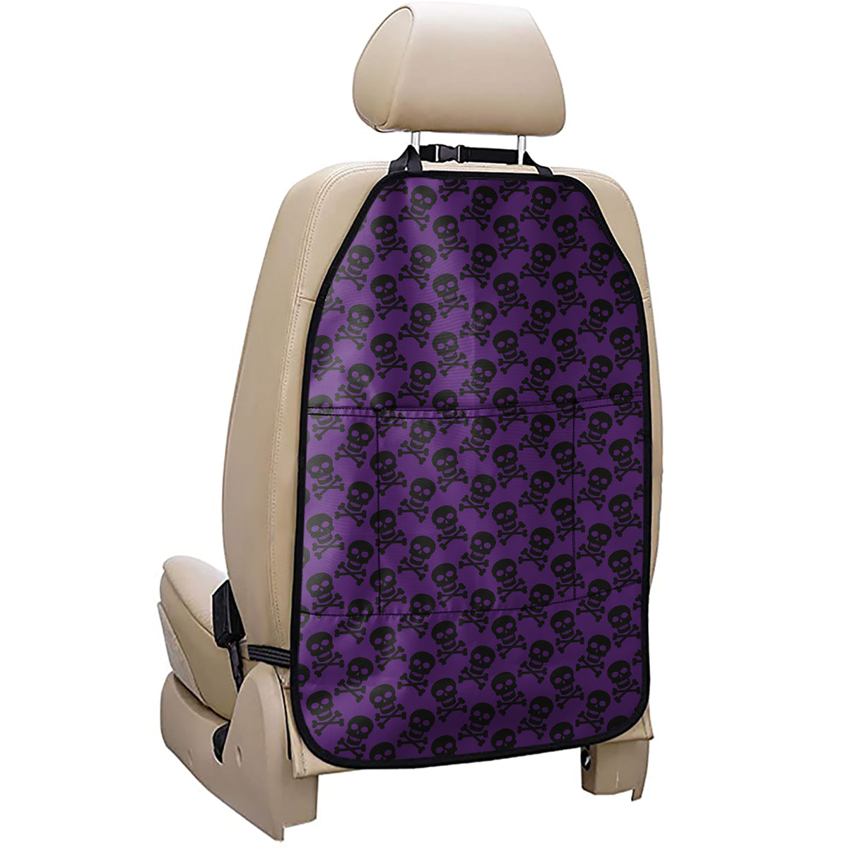 Purple And Black Halloween Skull Print Car Seat Organizers