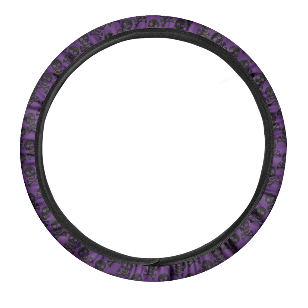 Purple And Black Halloween Skull Print Car Steering Wheel Cover