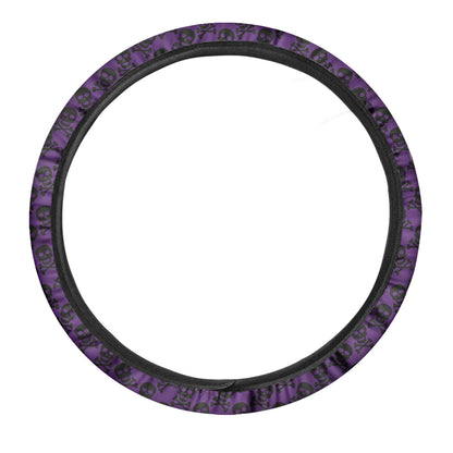 Purple And Black Halloween Skull Print Car Steering Wheel Cover