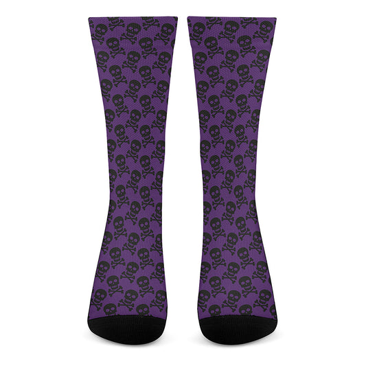 Purple And Black Halloween Skull Print Crew Socks