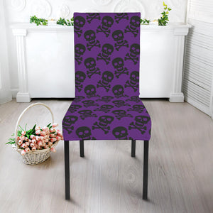 Purple And Black Halloween Skull Print Dining Chair Slipcover