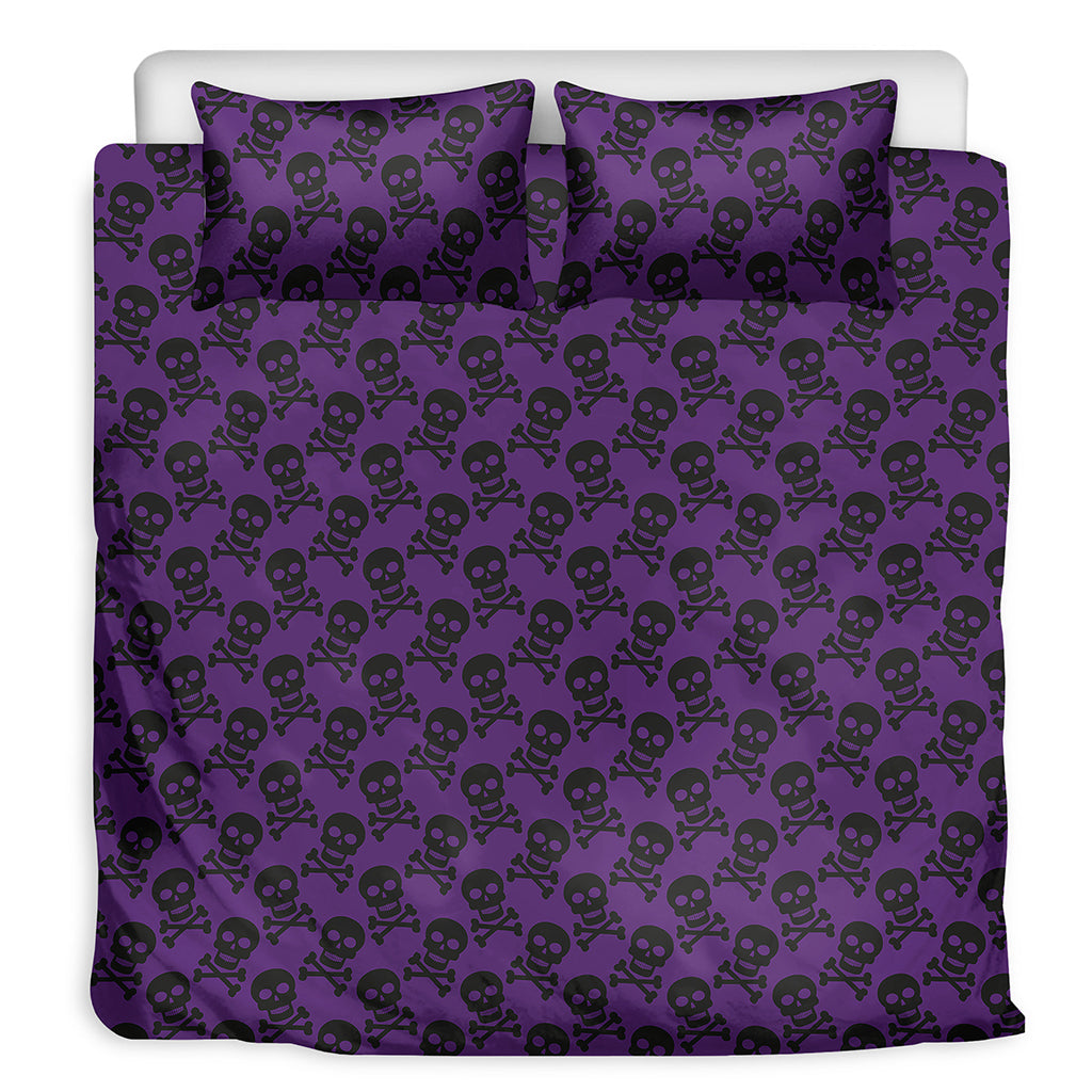 Purple And Black Halloween Skull Print Duvet Cover Bedding Set