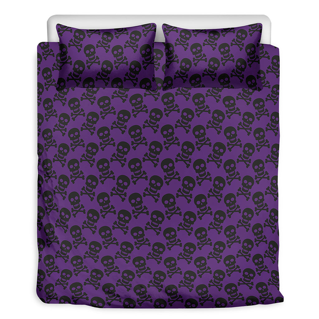 Purple And Black Halloween Skull Print Duvet Cover Bedding Set