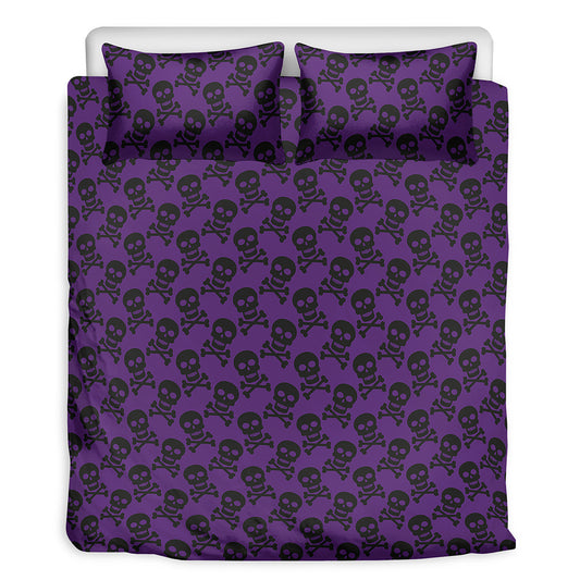 Purple And Black Halloween Skull Print Duvet Cover Bedding Set