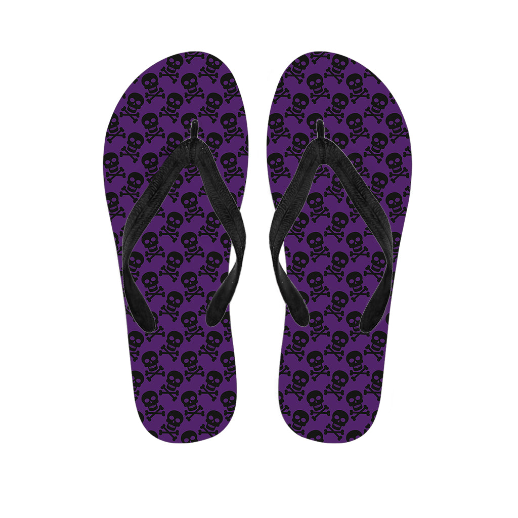 Purple And Black Halloween Skull Print Flip Flops