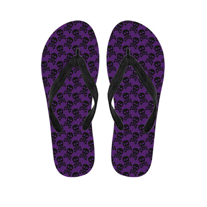Purple And Black Halloween Skull Print Flip Flops