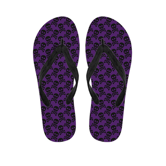 Purple And Black Halloween Skull Print Flip Flops