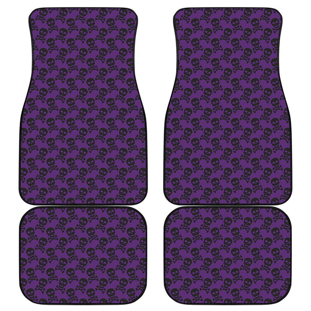 Purple And Black Halloween Skull Print Front and Back Car Floor Mats