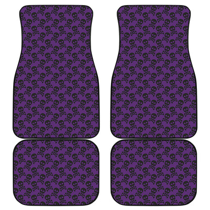 Purple And Black Halloween Skull Print Front and Back Car Floor Mats