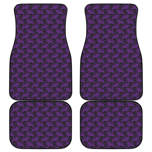 Purple And Black Halloween Skull Print Front and Back Car Floor Mats