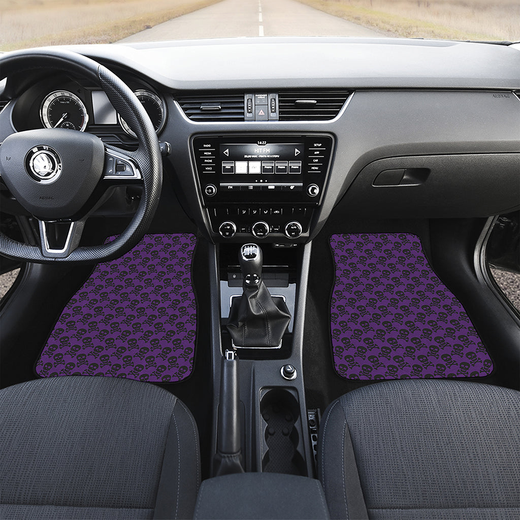 Purple And Black Halloween Skull Print Front and Back Car Floor Mats