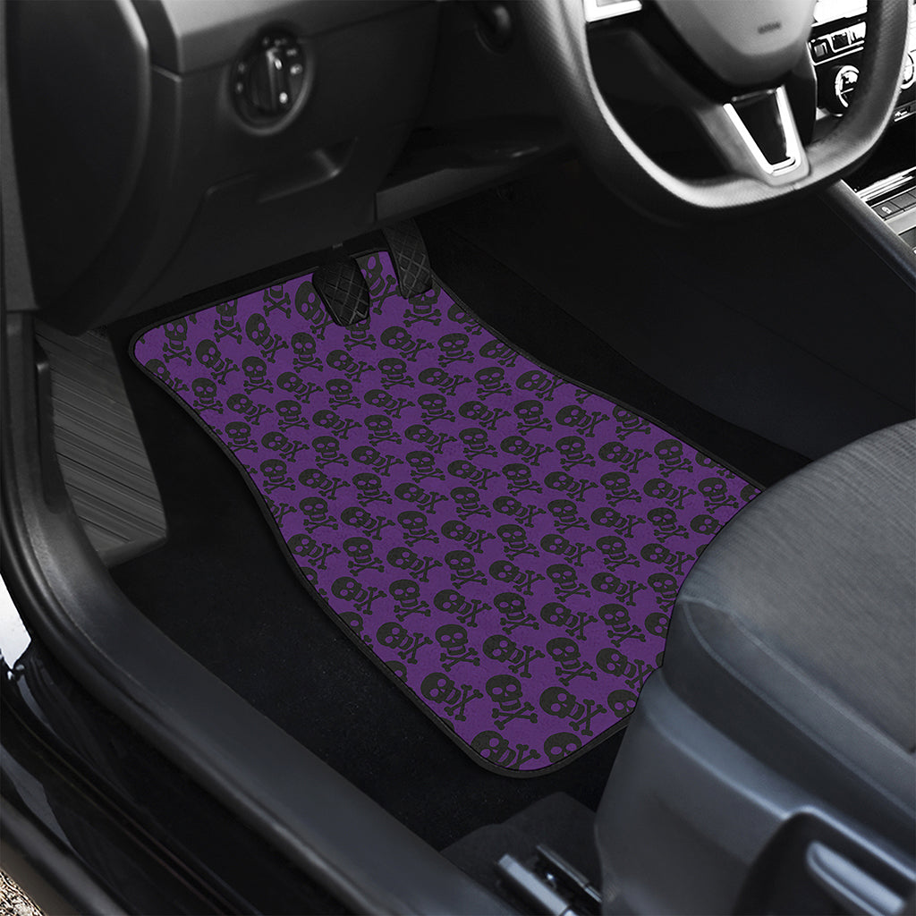 Purple And Black Halloween Skull Print Front and Back Car Floor Mats