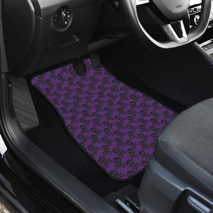 Purple And Black Halloween Skull Print Front and Back Car Floor Mats