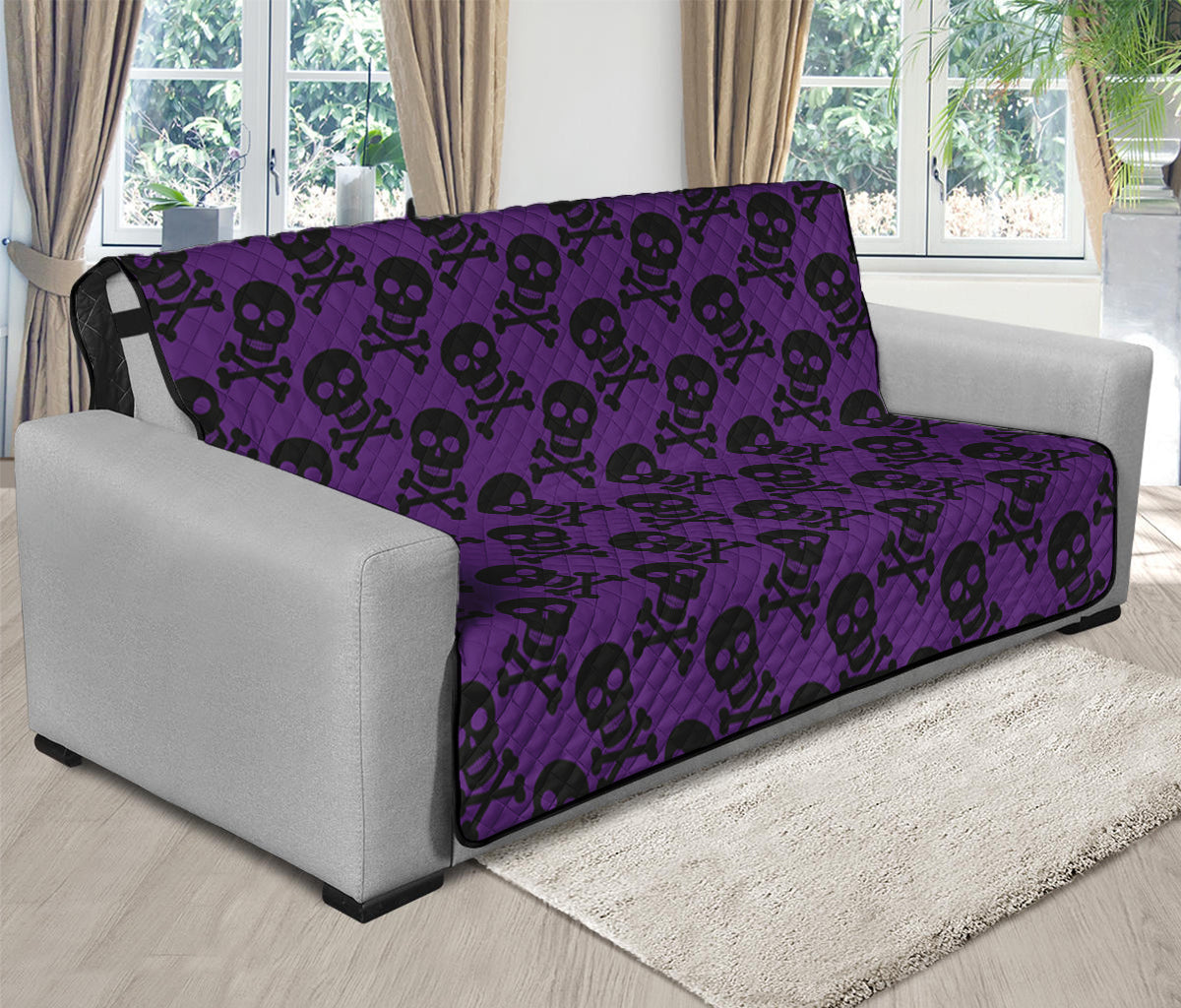 Purple And Black Halloween Skull Print Futon Protector