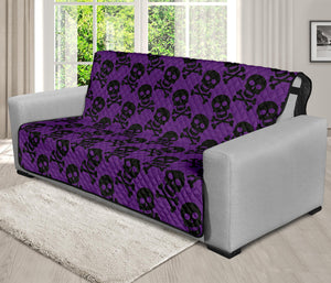 Purple And Black Halloween Skull Print Futon Protector