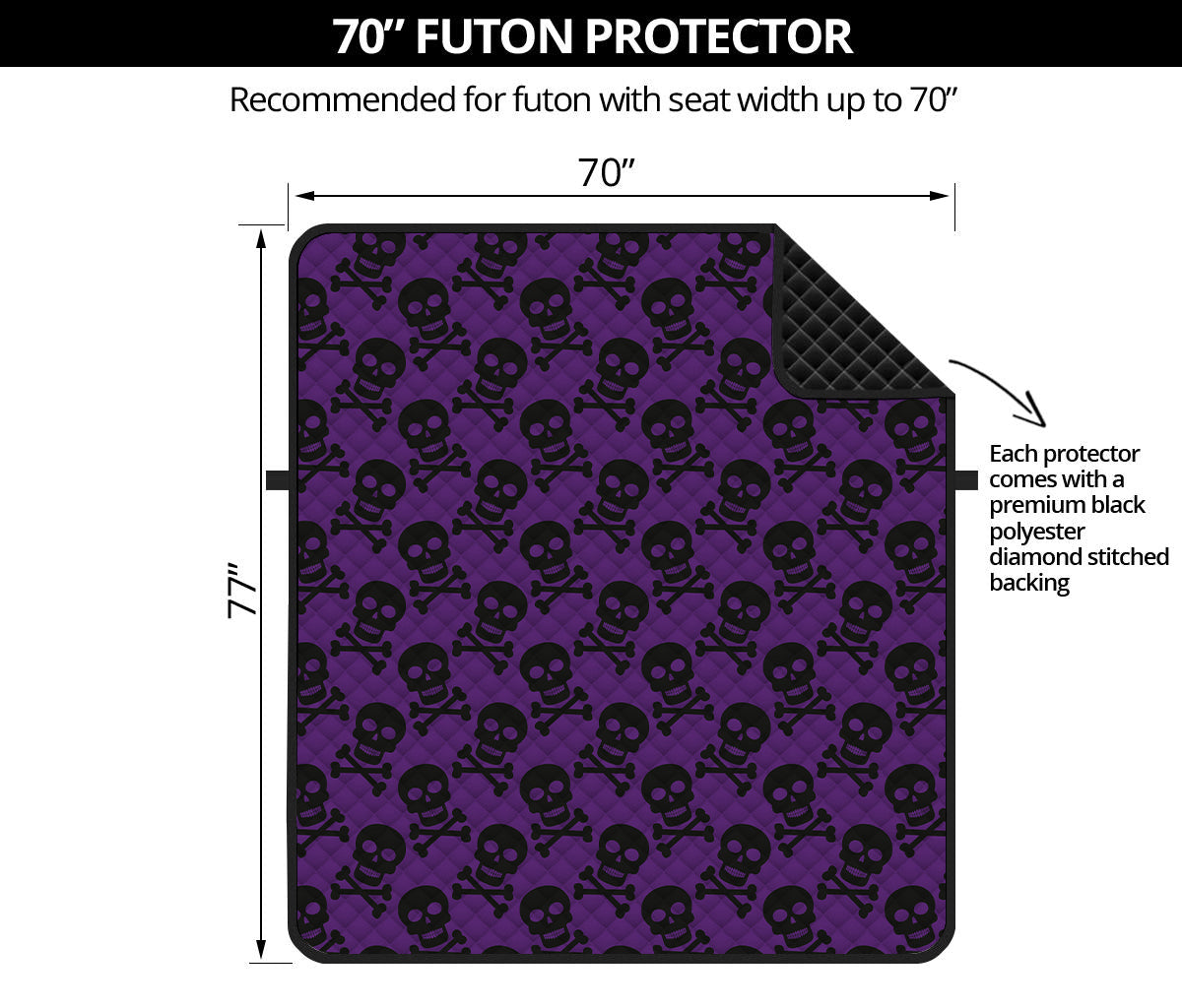 Purple And Black Halloween Skull Print Futon Protector