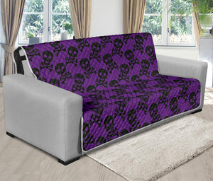 Purple And Black Halloween Skull Print Futon Protector