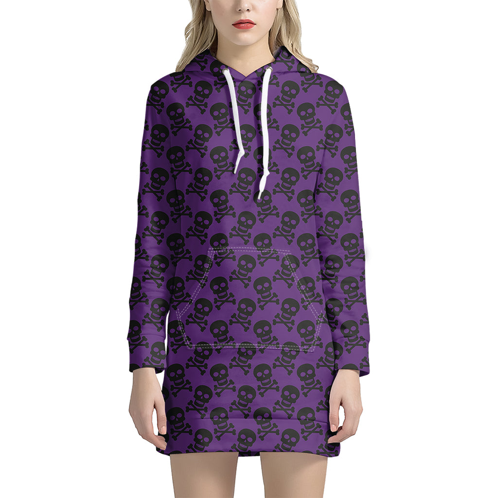 Purple And Black Halloween Skull Print Hoodie Dress