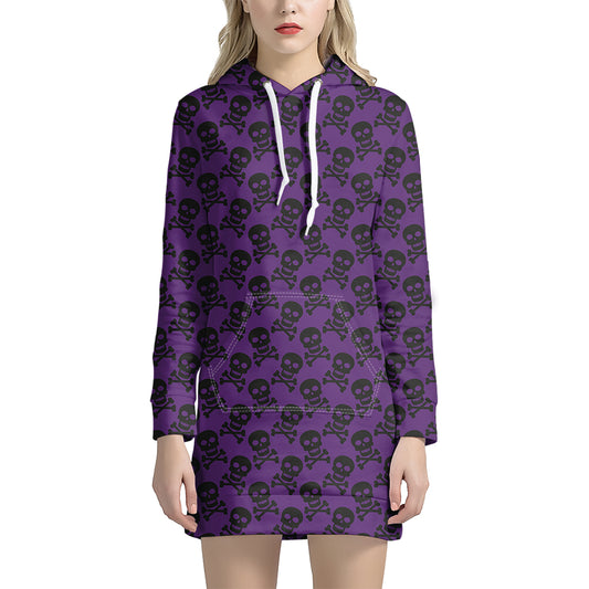 Purple And Black Halloween Skull Print Hoodie Dress
