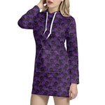 Purple And Black Halloween Skull Print Hoodie Dress