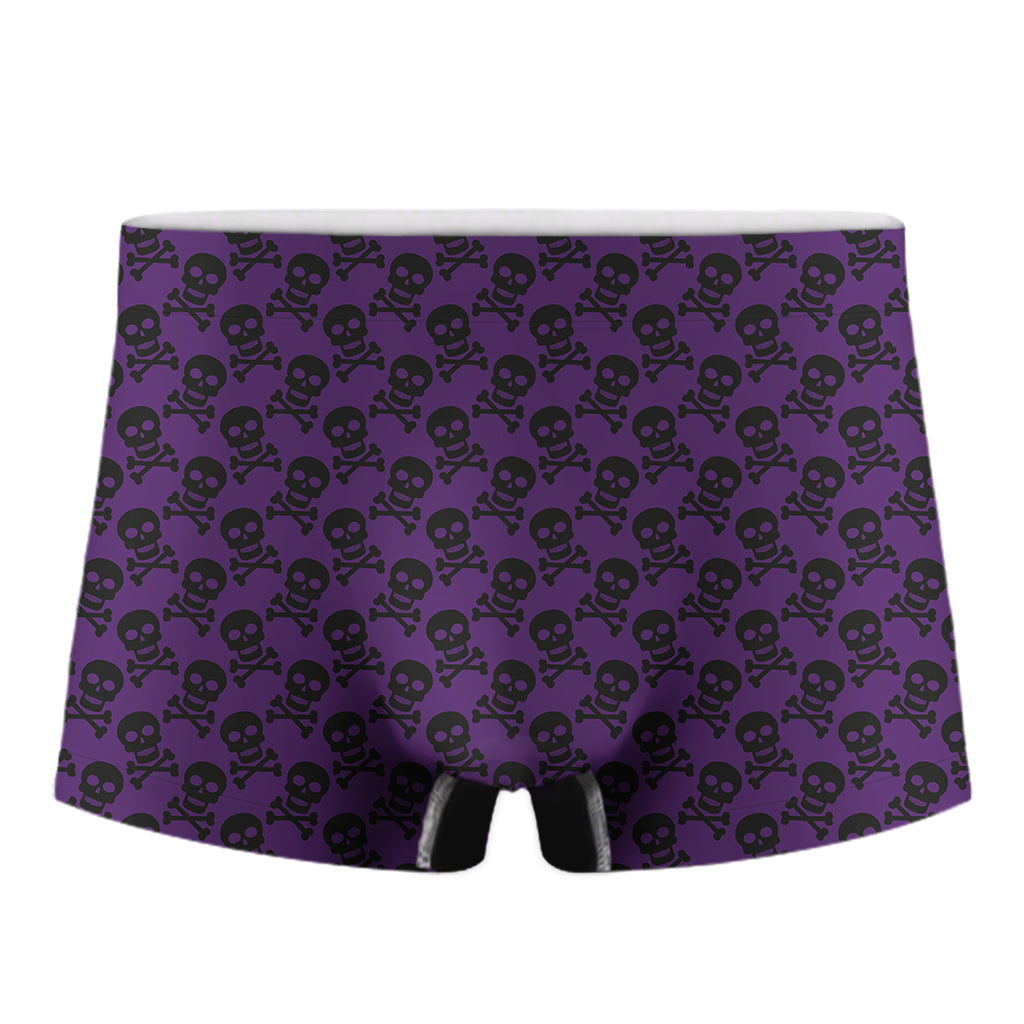 Purple And Black Halloween Skull Print Men's Boxer Briefs