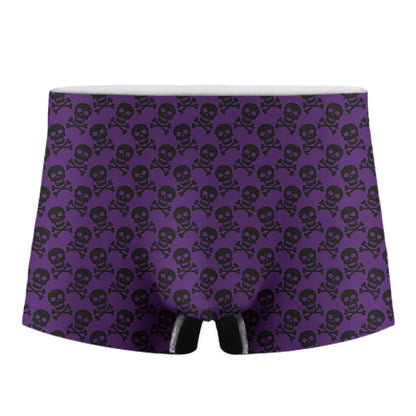 Purple And Black Halloween Skull Print Men's Boxer Briefs