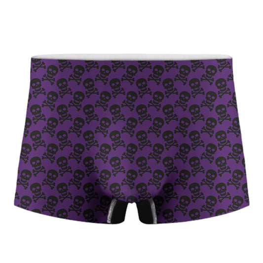 Purple And Black Halloween Skull Print Men's Boxer Briefs