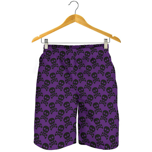 Purple And Black Halloween Skull Print Men's Shorts