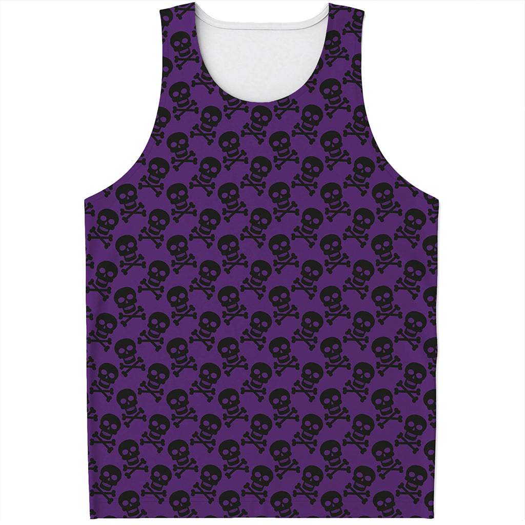 Purple And Black Halloween Skull Print Men's Tank Top