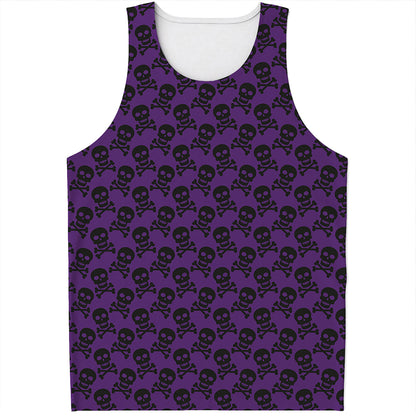 Purple And Black Halloween Skull Print Men's Tank Top