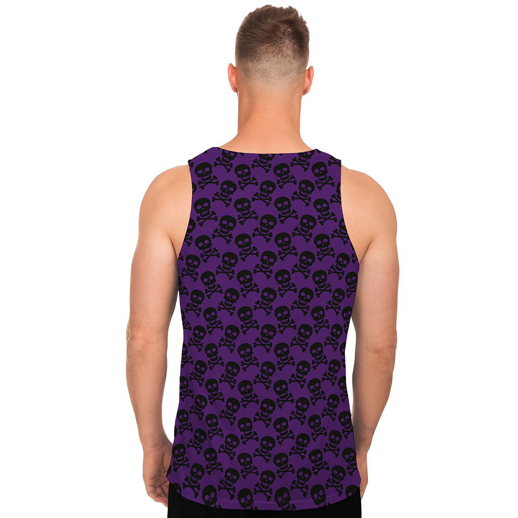 Purple And Black Halloween Skull Print Men's Tank Top