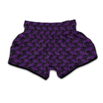 Purple And Black Halloween Skull Print Muay Thai Boxing Shorts