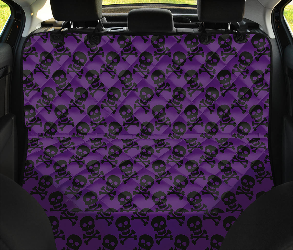 Purple And Black Halloween Skull Print Pet Car Back Seat Cover