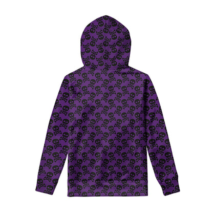 Purple And Black Halloween Skull Print Pullover Hoodie