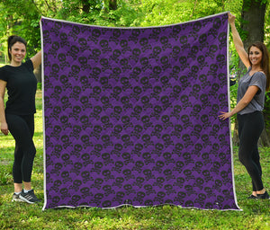 Purple And Black Halloween Skull Print Quilt