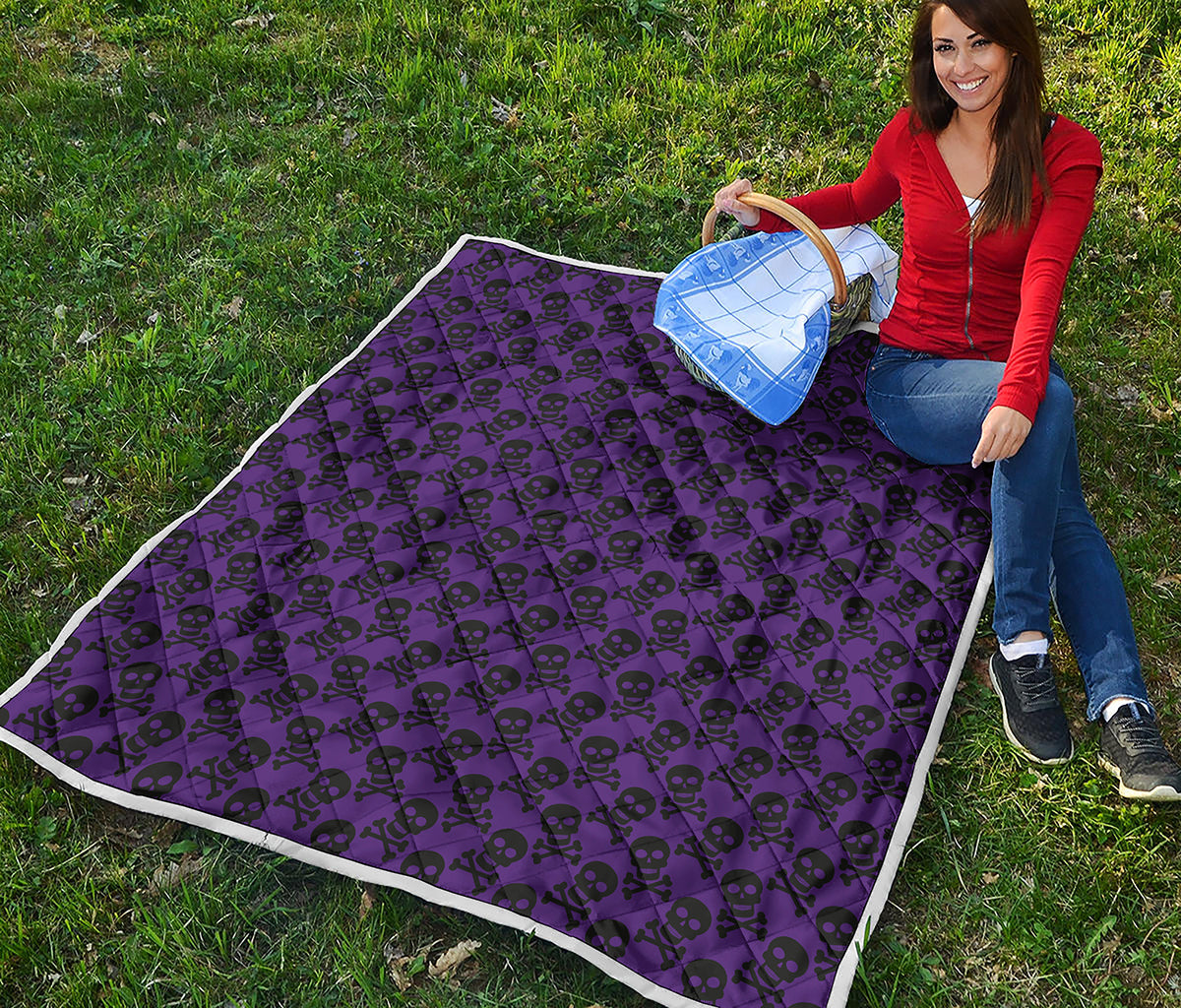 Purple And Black Halloween Skull Print Quilt