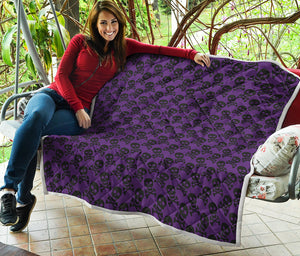 Purple And Black Halloween Skull Print Quilt