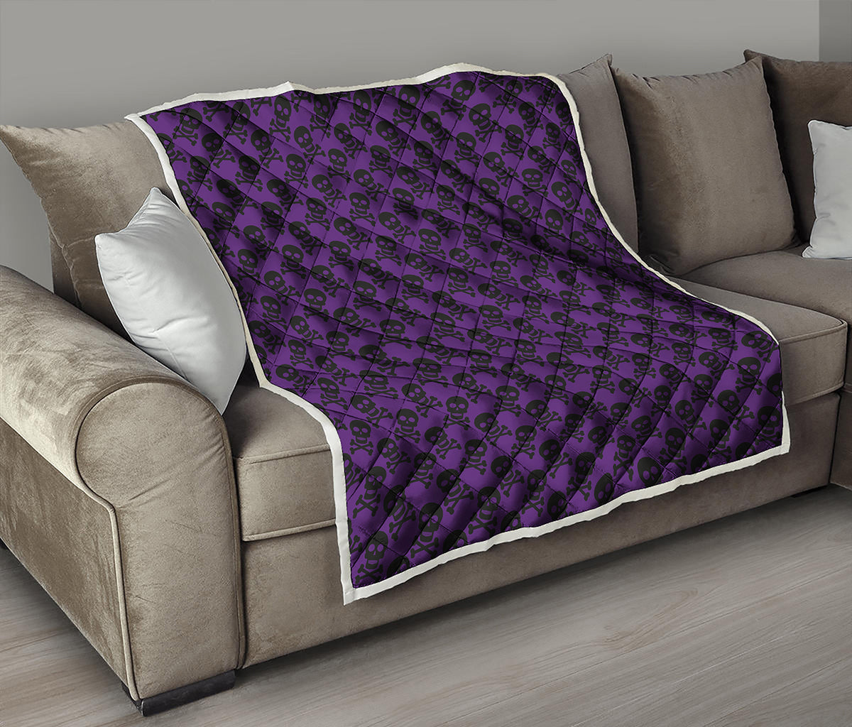 Purple And Black Halloween Skull Print Quilt