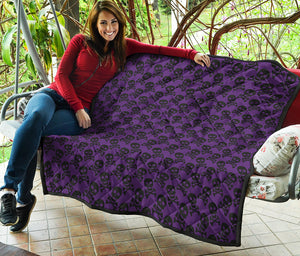 Purple And Black Halloween Skull Print Quilt