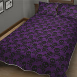 Purple And Black Halloween Skull Print Quilt Bed Set
