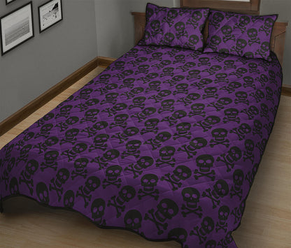 Purple And Black Halloween Skull Print Quilt Bed Set