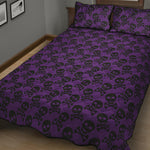 Purple And Black Halloween Skull Print Quilt Bed Set