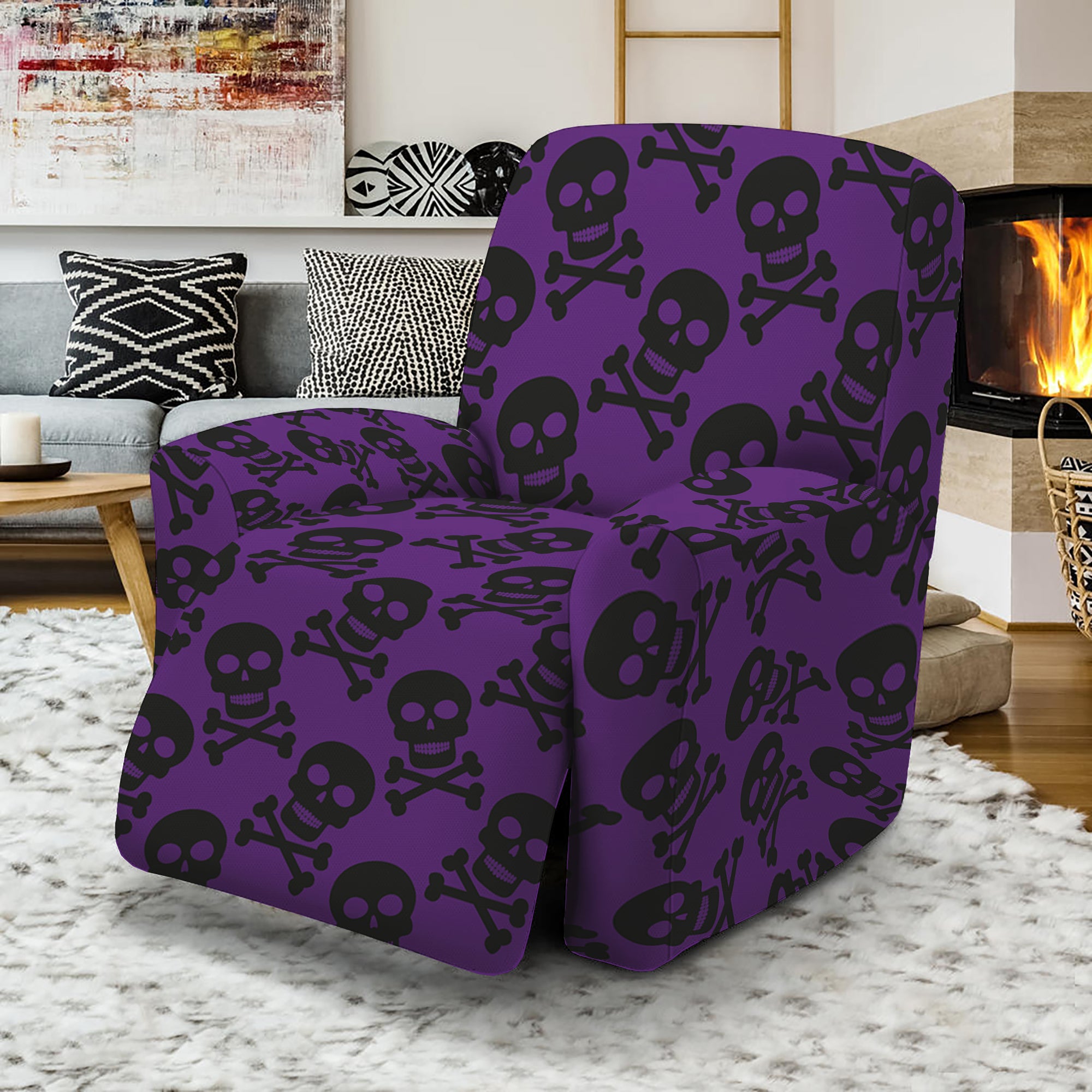 Purple And Black Halloween Skull Print Recliner Slipcover