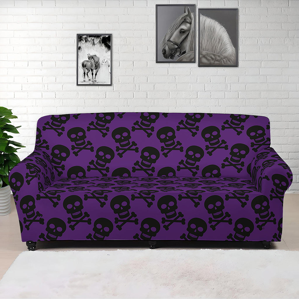 Purple And Black Halloween Skull Print Sofa Cover