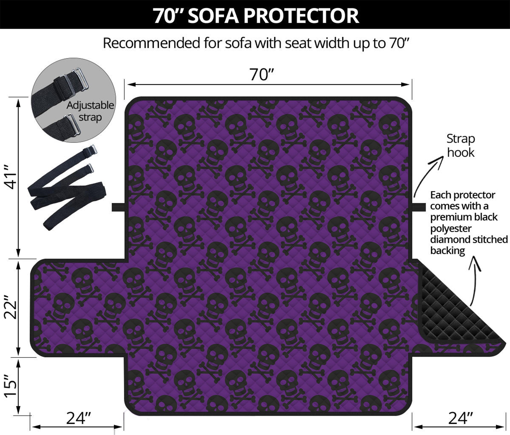 Purple And Black Halloween Skull Print Sofa Protector