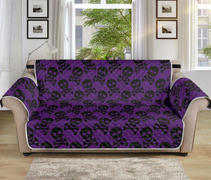 Purple And Black Halloween Skull Print Sofa Protector